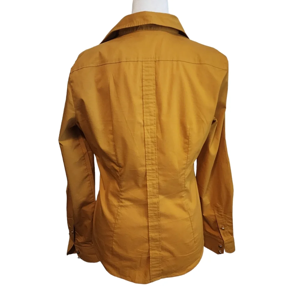 EUC New York & Company Mustard Yellow Fitted Button Up Blouse_6